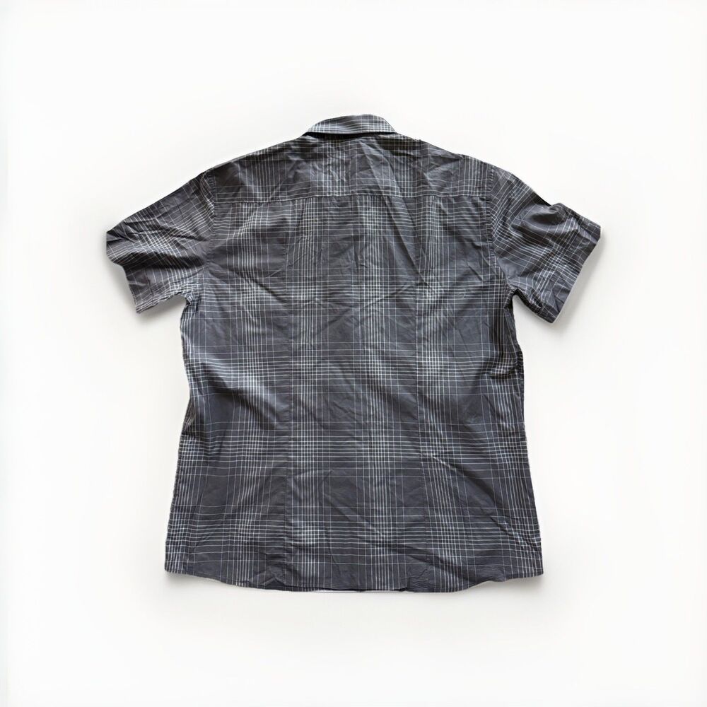 Kenneth Cole Made in Italy Men's XL Gray Check Woven Short Sleeve Button-Up - Picture 2 of 6